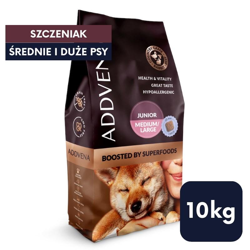 ADDVENA Boosted by Superfoods – hvalpefoder til mellem og store racer, 10 kg