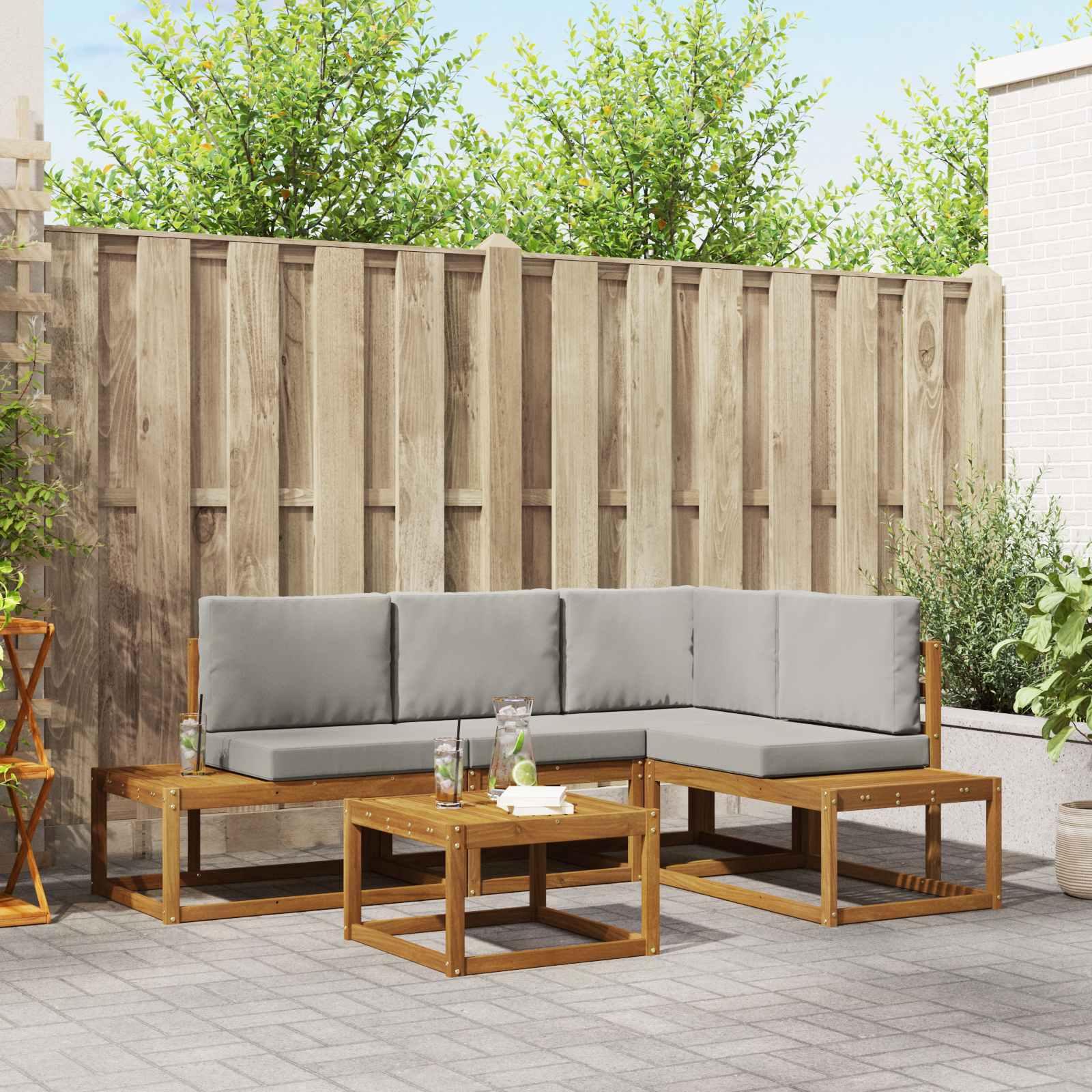 Sofa Sæt 5 Stk Naturlig og Lys Grå Soli Akacietræ og polyester