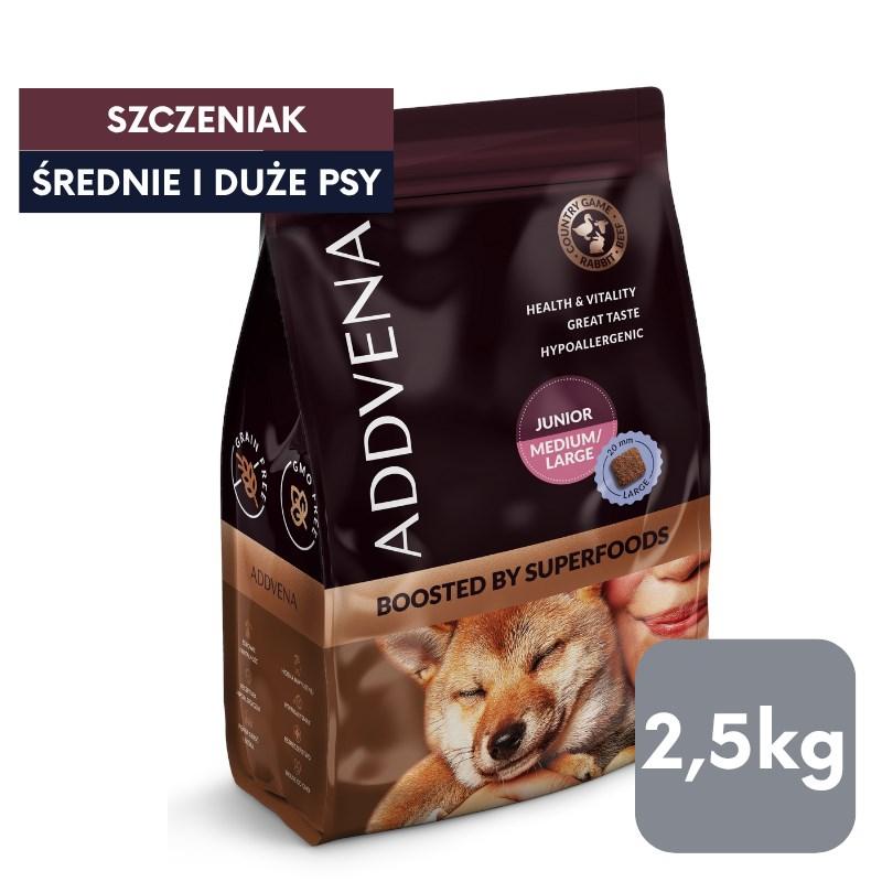 ADDVENA Boosted by Superfoods – hvalpefoder til mellem og store racer 2,5 kg
