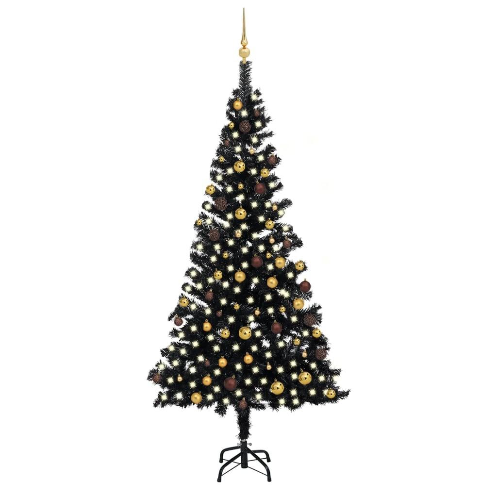 Kunstigt juletræ med lys og kuglesæt 240 cm PVC sort