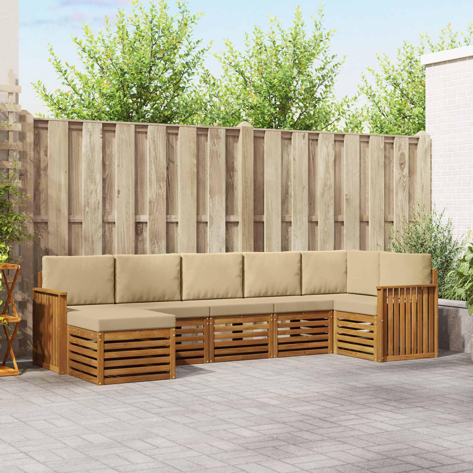 Sektionalsofa Sæt 7 Dele Massivt Akacietræ - Naturlig og beige / Skinne