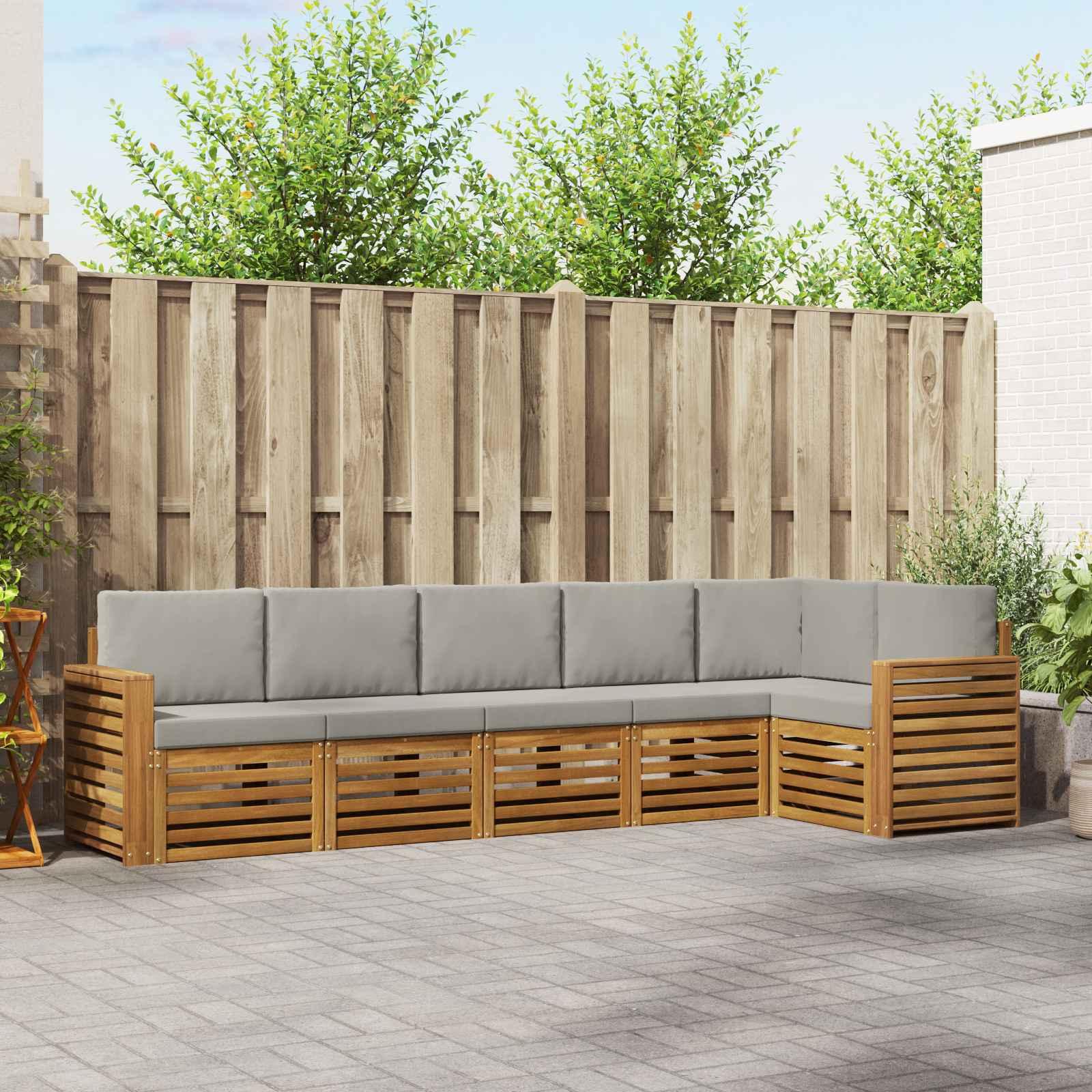 Sofasæt med pude 6 stk Naturlig og Lys Grå Massivt Akacietræ