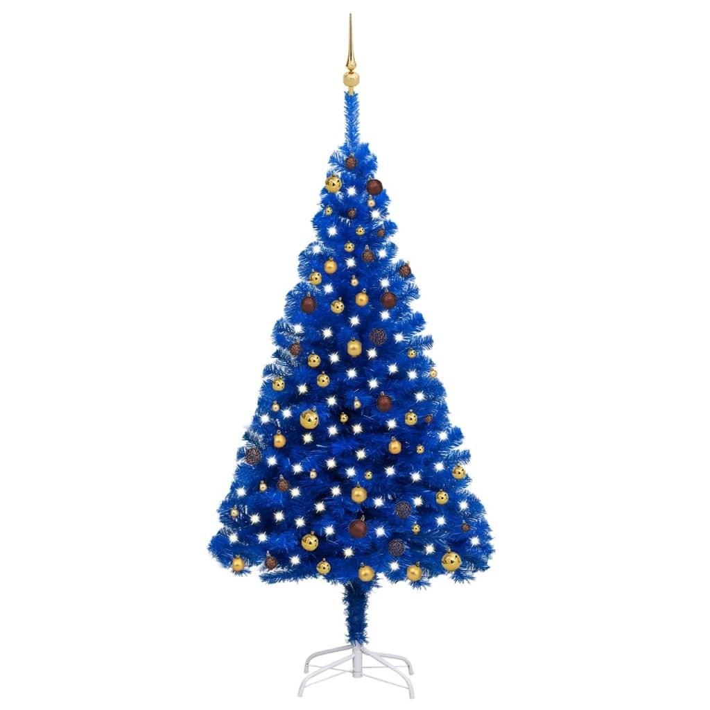 Kunstigt juletræ med lys og kuglesæt 210 cm PVC blå