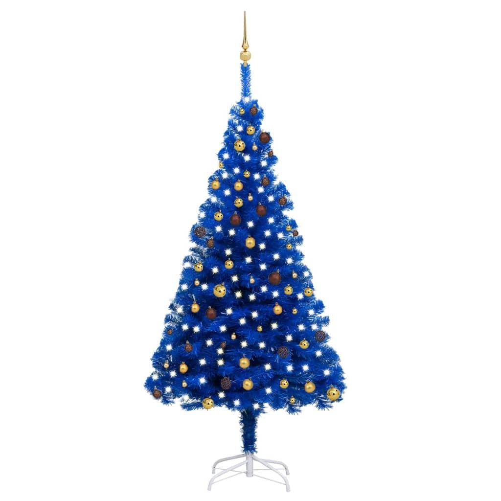 Billede af Kunstigt juletræ med lys og kuglesæt 240 cm PVC blå