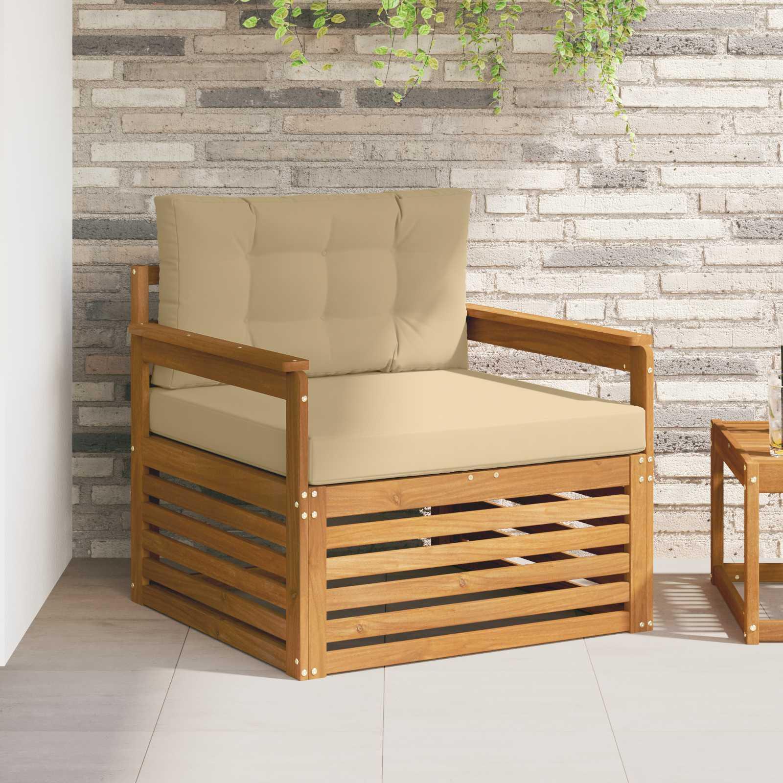 2 Stk Sofa Med Armlæn Massivt Akacietræ - Naturlig og beige / Åben ramme