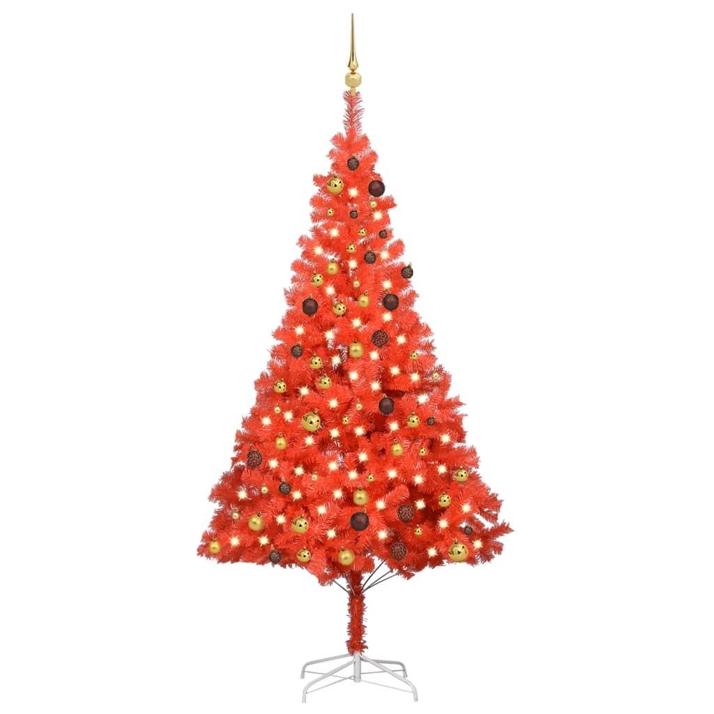 Kunstigt juletræ med lys og kuglesæt 210 cm PVC rød