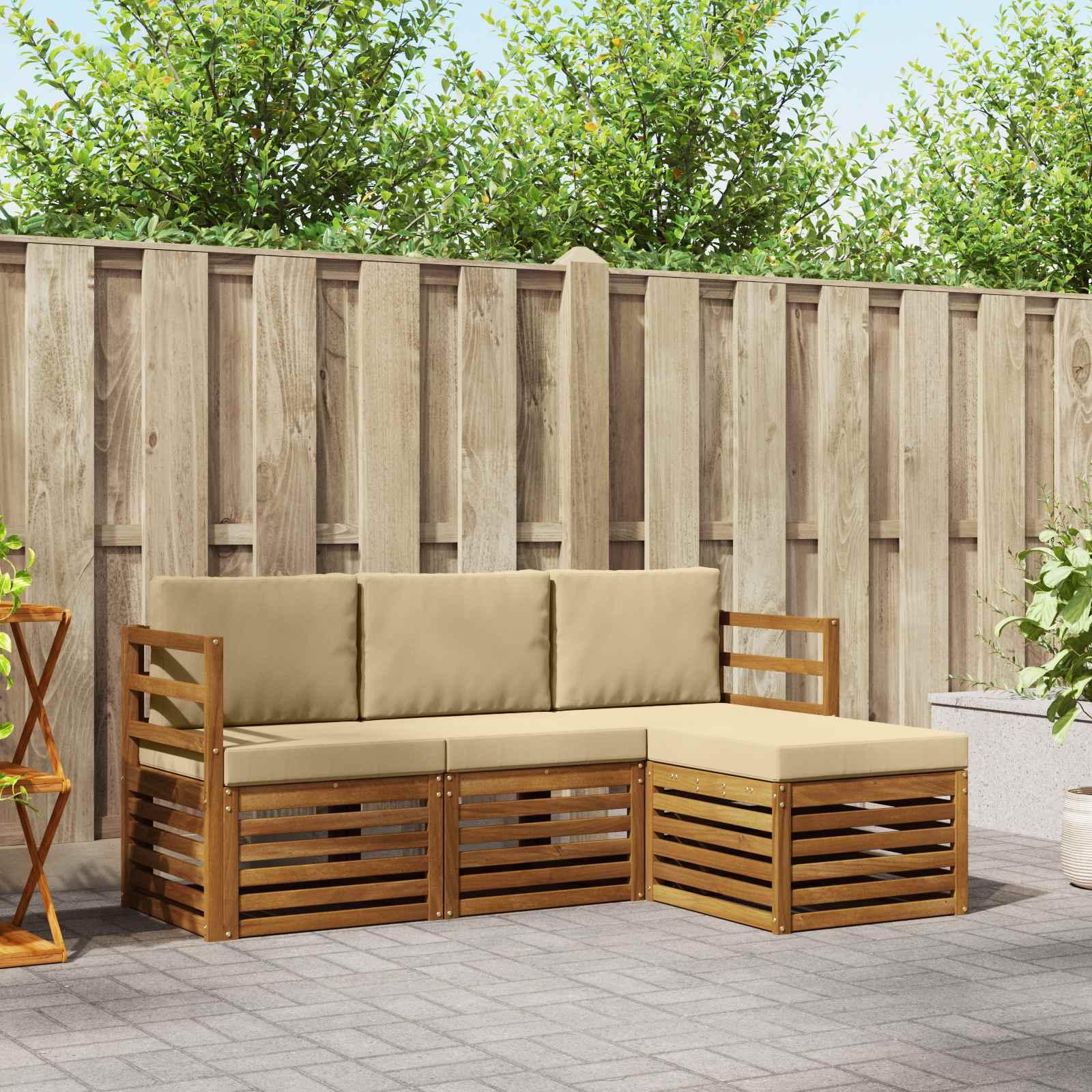 Sofasæt med pude 4 stk Naturlig og Beige Massivt Akacietræ
