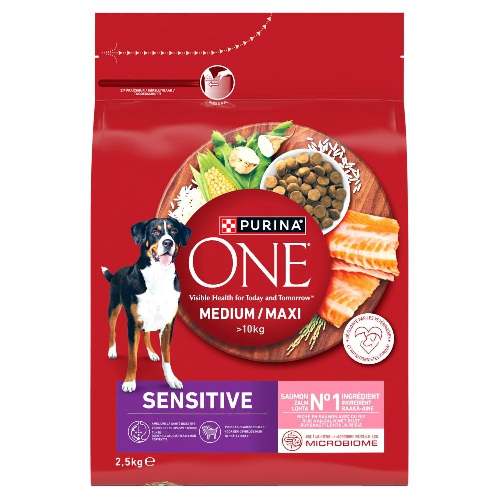 Purina One Adult Medium/Maxi Sensitive - tørfoder med laks og ris 2,5 kg