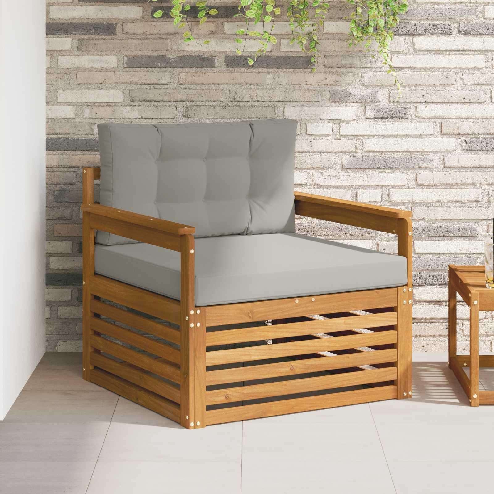 2 Stk Sofa Med Armlæn Massivt Akacietræ - Naturlig og lys grå / Åben ramme