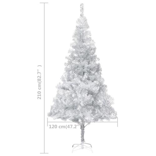 Kunstigt juletræ med lys og kuglesæt 210 cm PET sølvfarvet