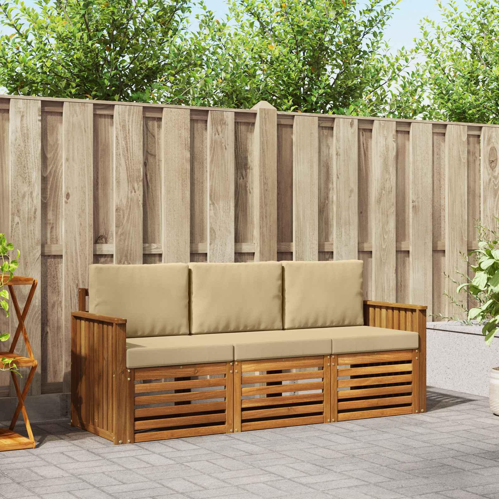 Sofasæt med pude 3 stk Naturlig og Beige Massivt Akacietræ