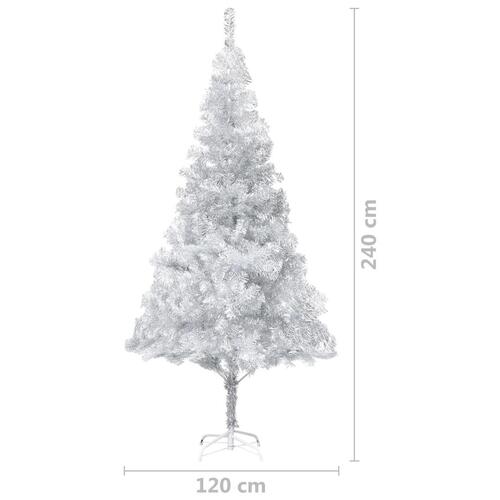 Kunstigt juletræ med lys og kuglesæt 240 cm PET sølvfarvet