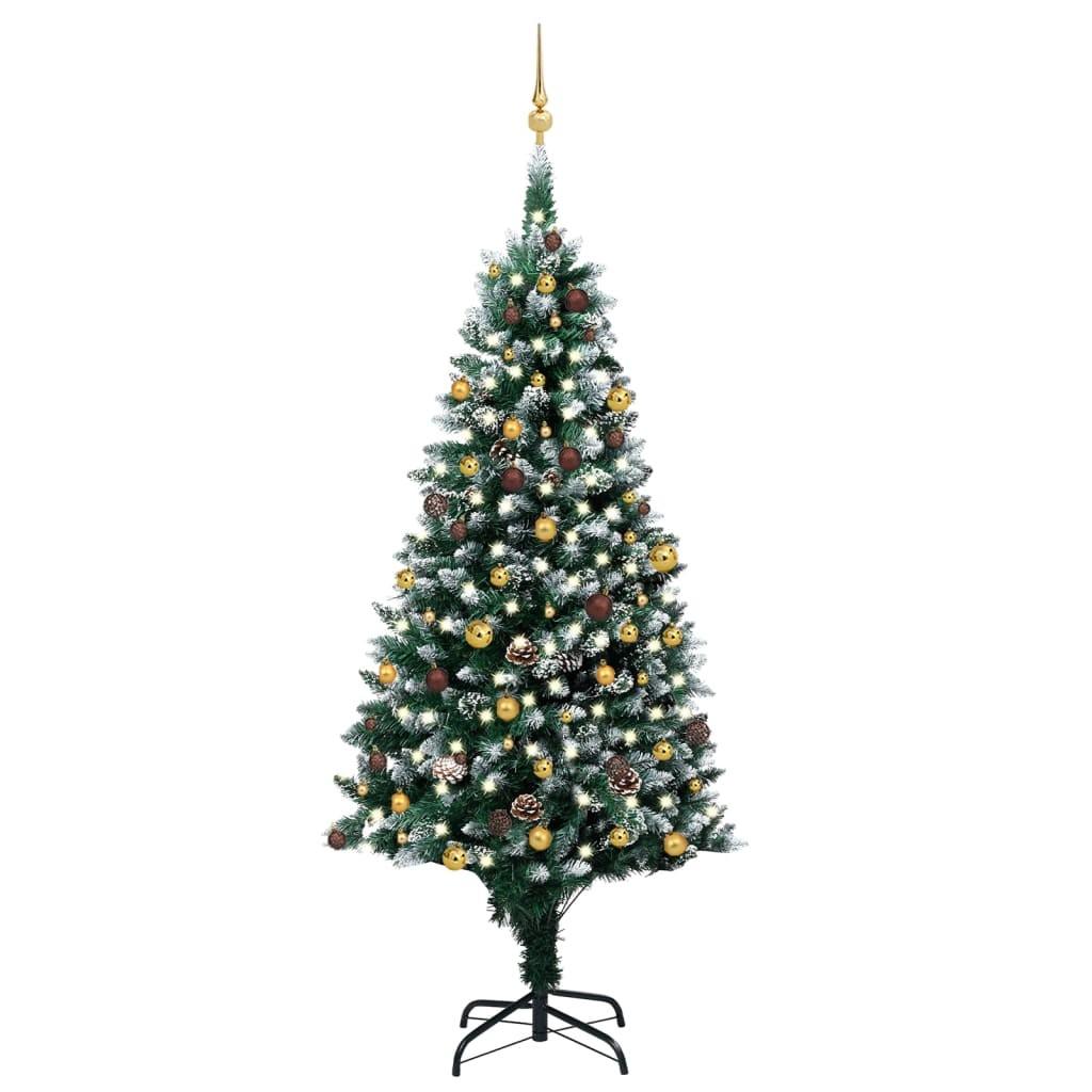 Kunstigt juletræ med LED, kuglesæt og fyrrekogler 240 cm
