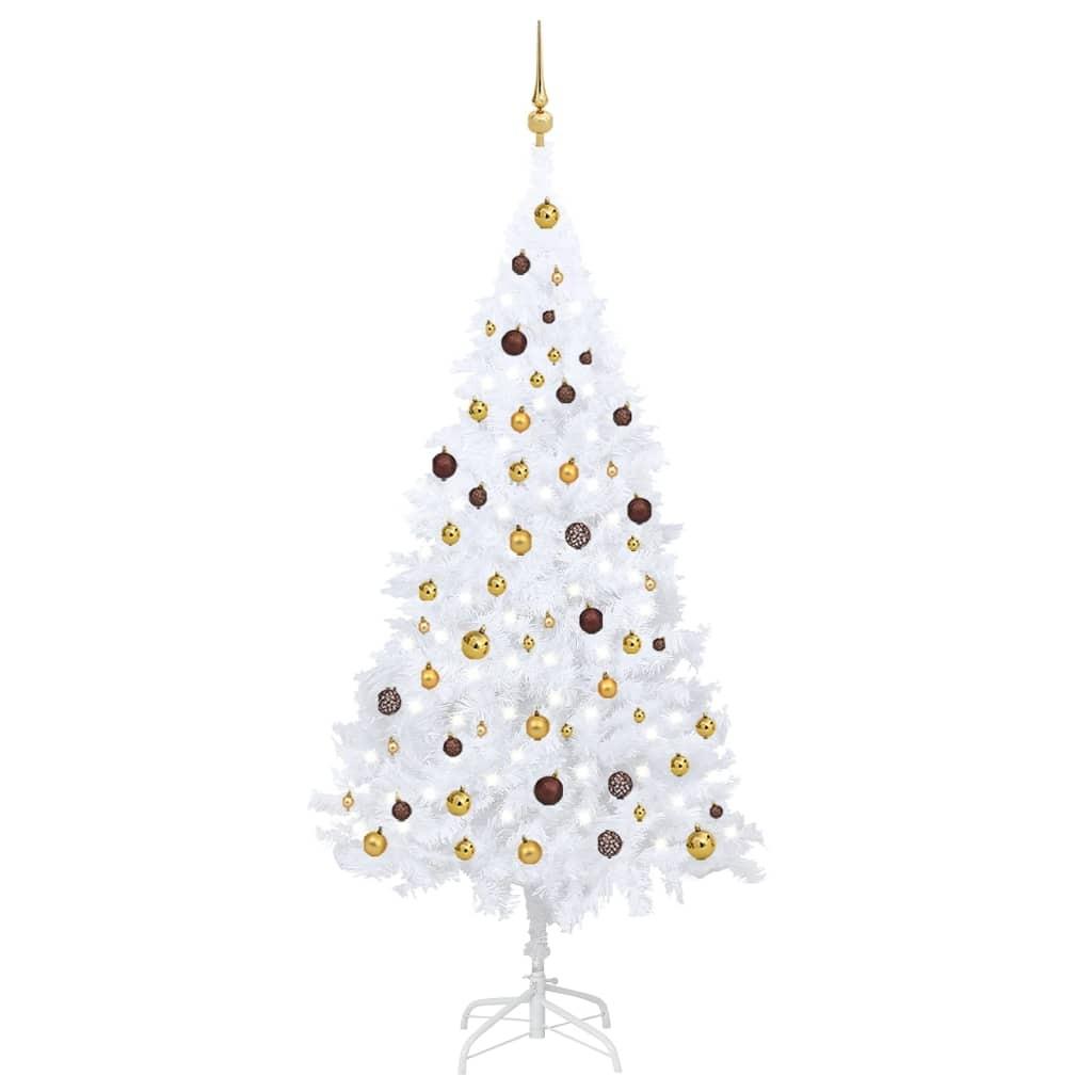 Kunstigt juletræ med lys og kuglesæt 210 cm PVC hvid