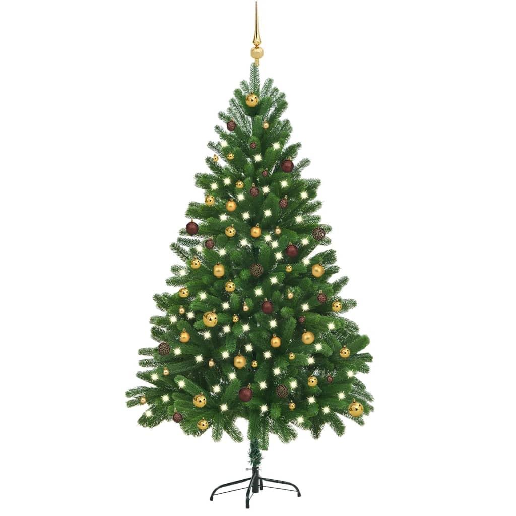 Kunstigt juletræ med lys og kuglesæt 210 cm grøn