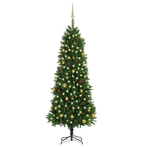 Kunstigt juletræ med lys og kuglesæt 240 cm grøn