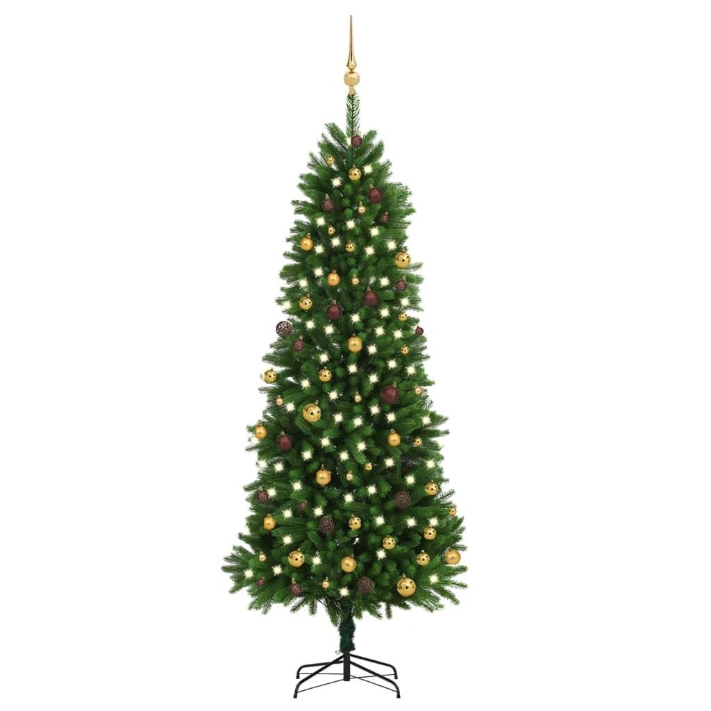 Kunstigt juletræ med lys og kuglesæt 240 cm grøn
