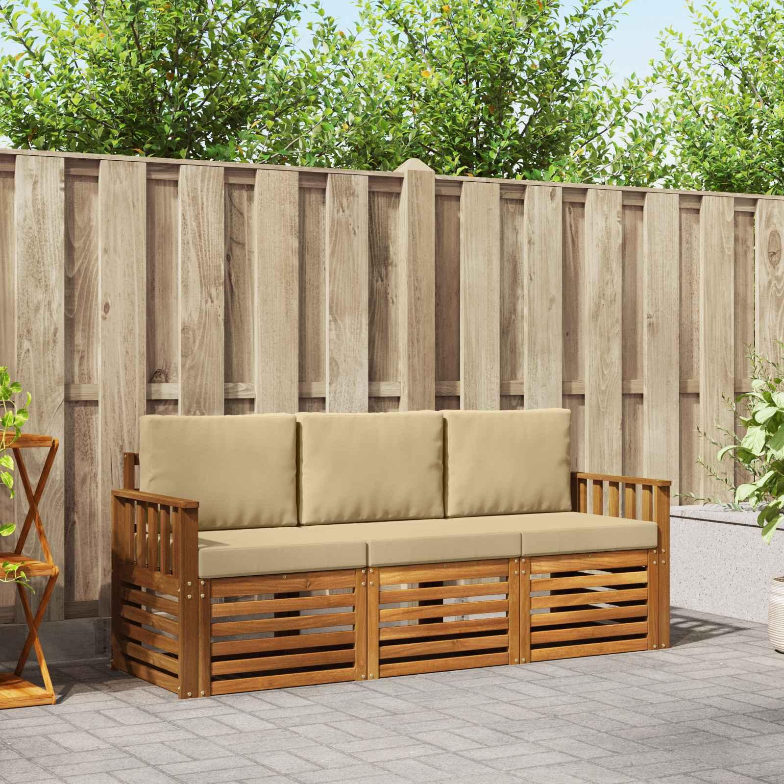 Sofasæt med pude 3 stk Naturlig og Beige Massivt Akacietræ