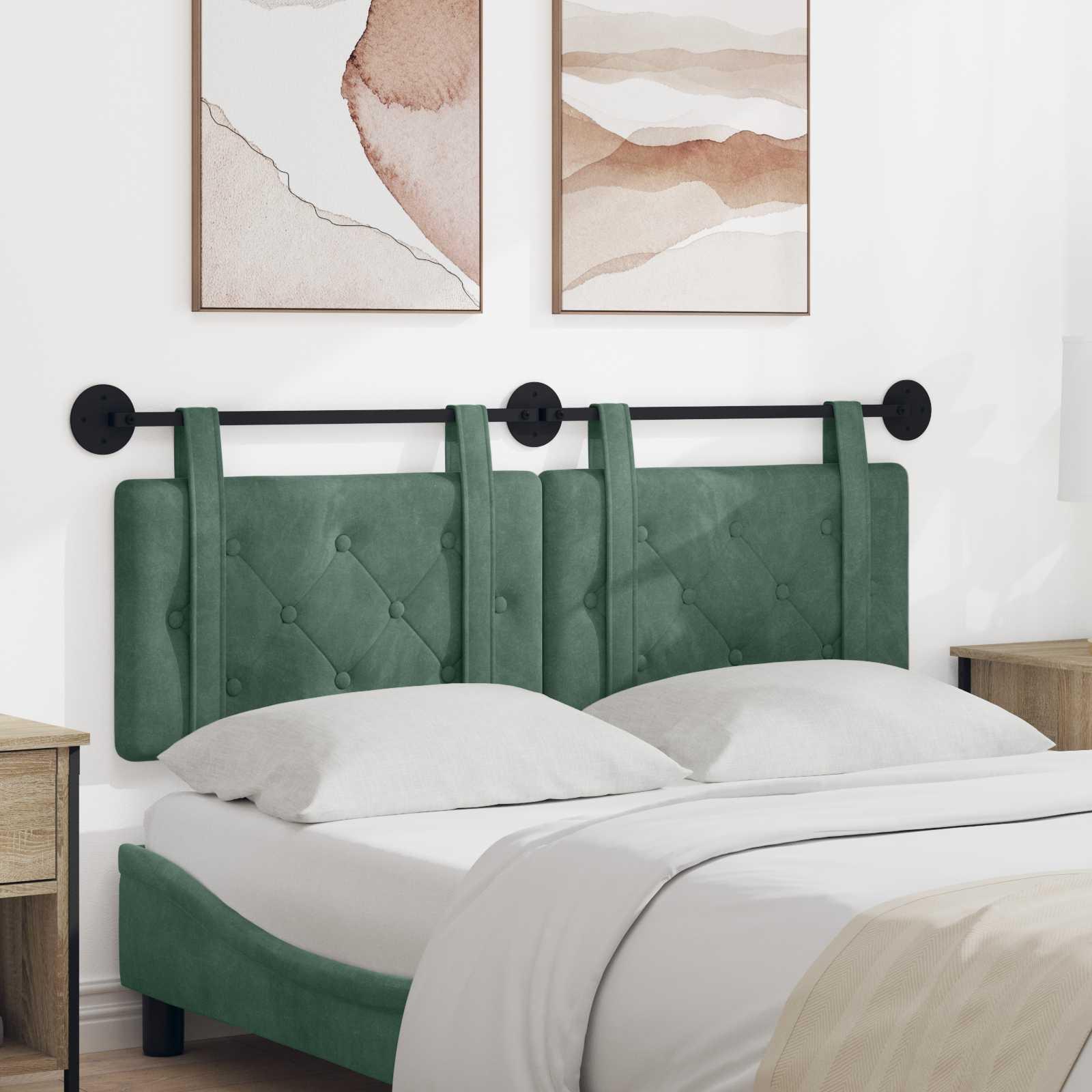 Hængende sengegavl i fløjl - havgrøn, vægmonteret 130 × 55 cm