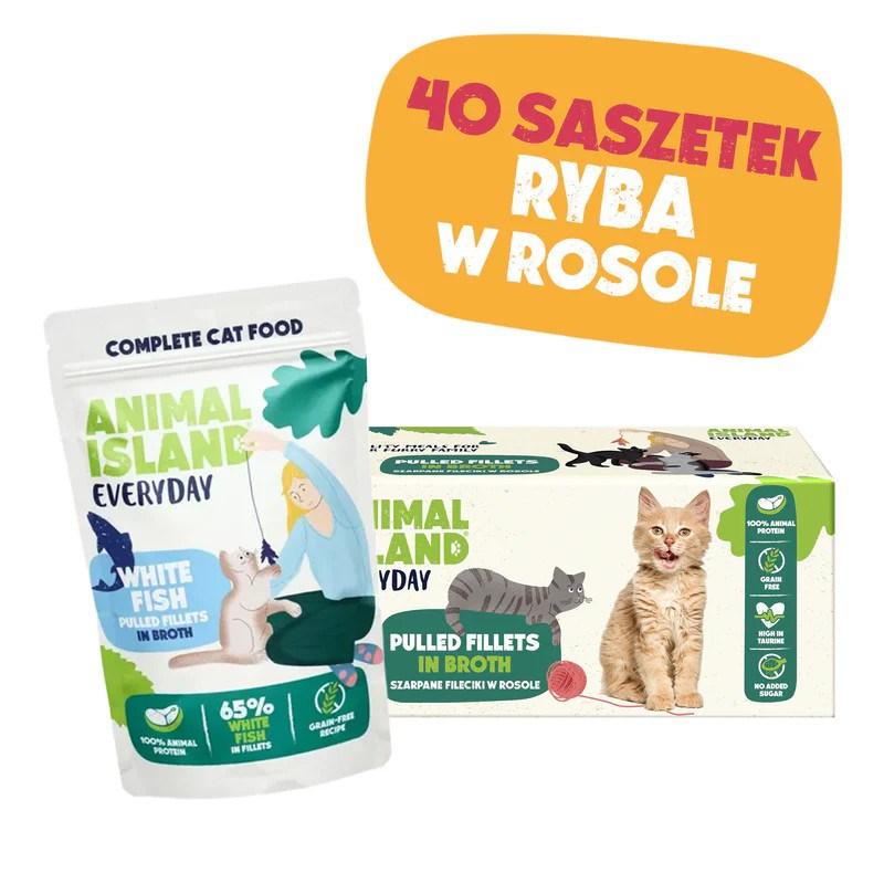 ANIMAL ISLAND hvid fisk i bouillon - vådfoder til kat, 40×85 g