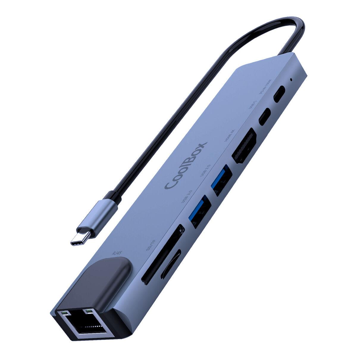 CoolBox COO-DOCK-C-81 USB-C hub 8-i-1 - Grå, 100 W