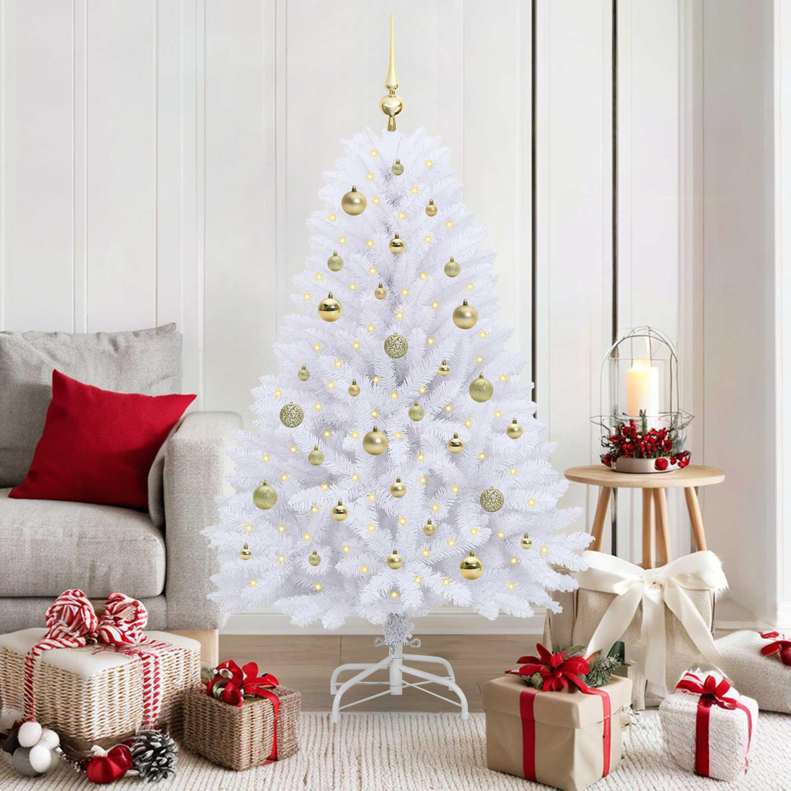 Kunstigt Hinged JuletrÃ¦ med 150 LED'er Hvid 150 cm PVC og StÃ¥l