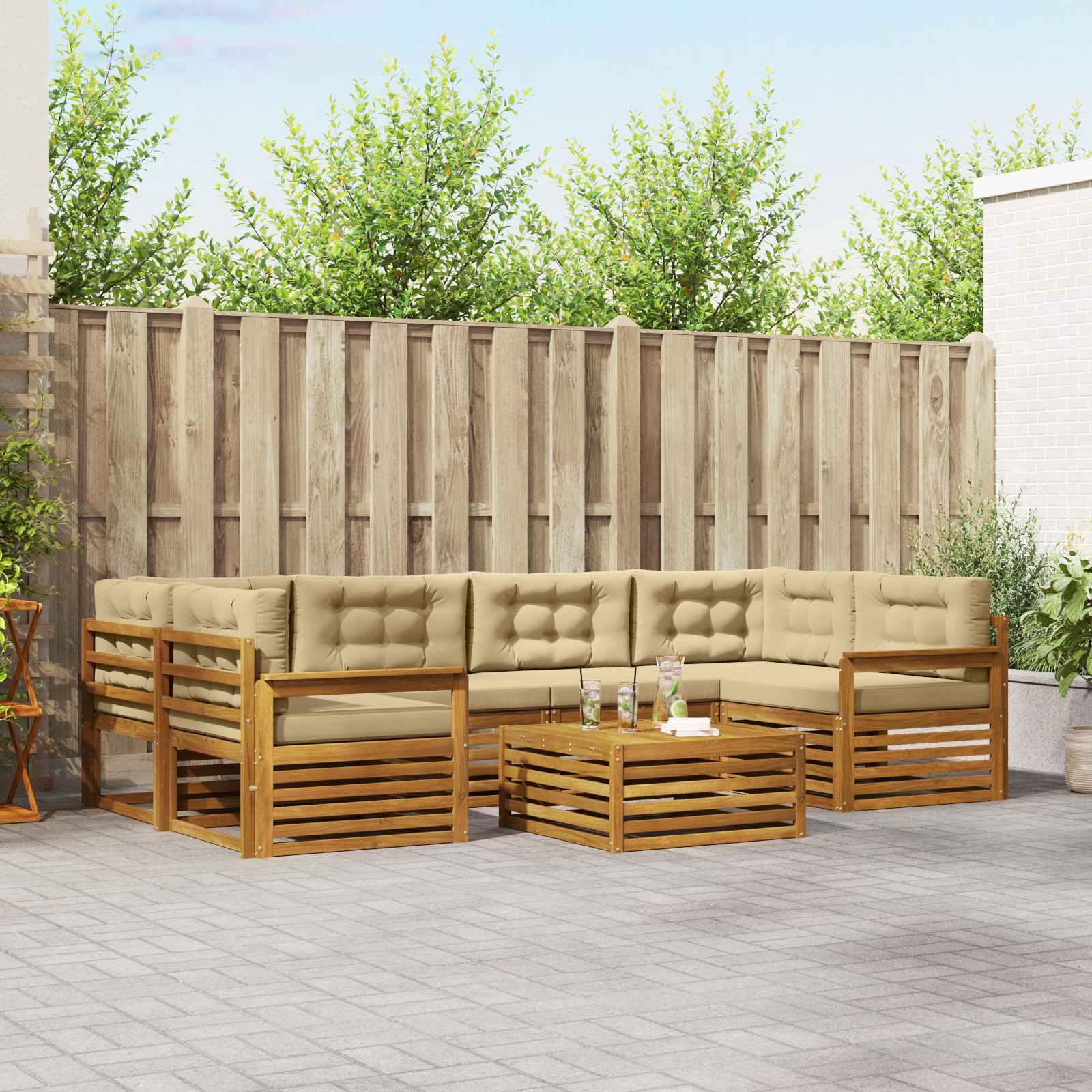 Udendørs Sofagruppe 7 Dele Massivt Akacietræ - Naturlig og beige / Åben ramme