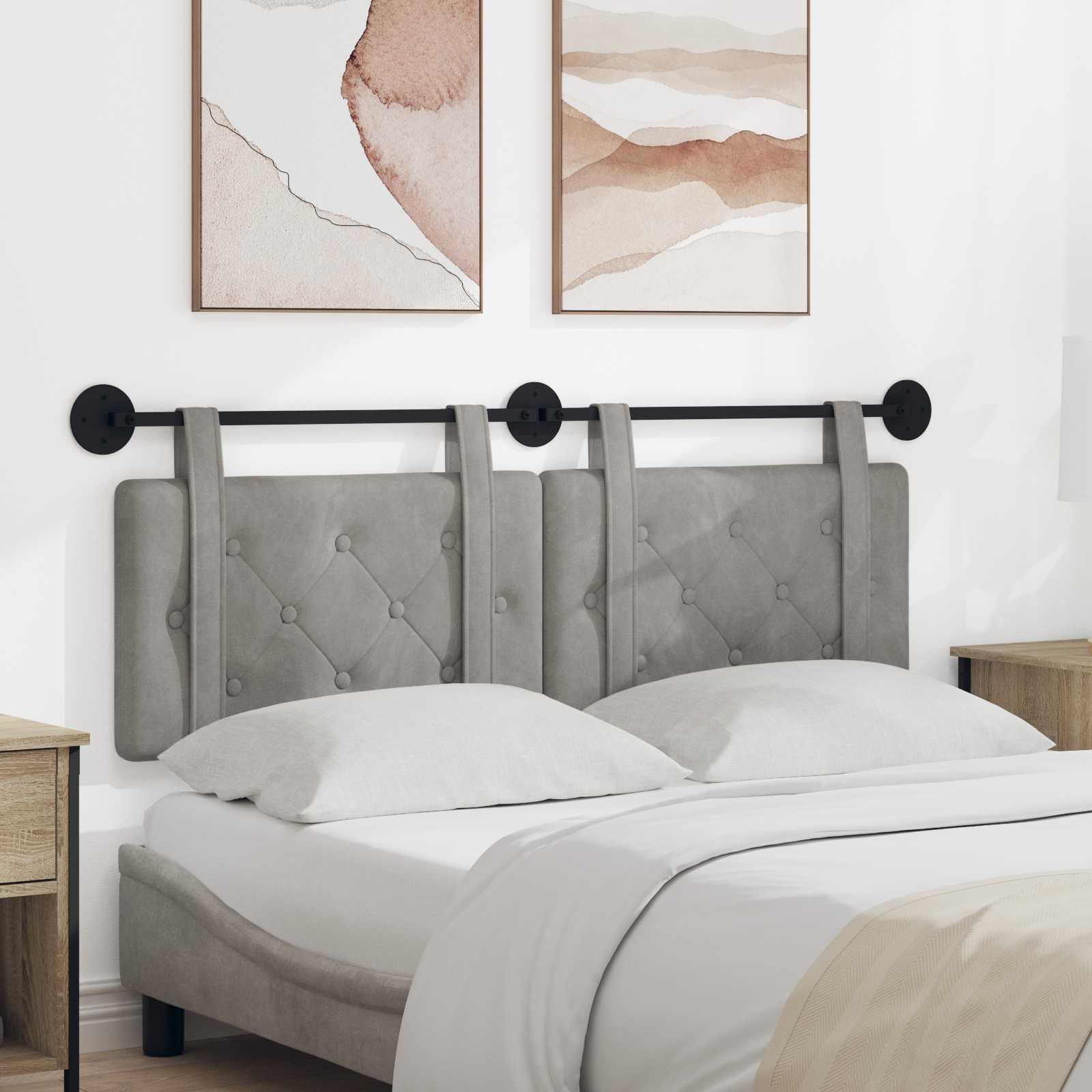 Hængende Hovedgavl Vægmonteret Lysegrå 130 x 55 x 5 cm Fløjl