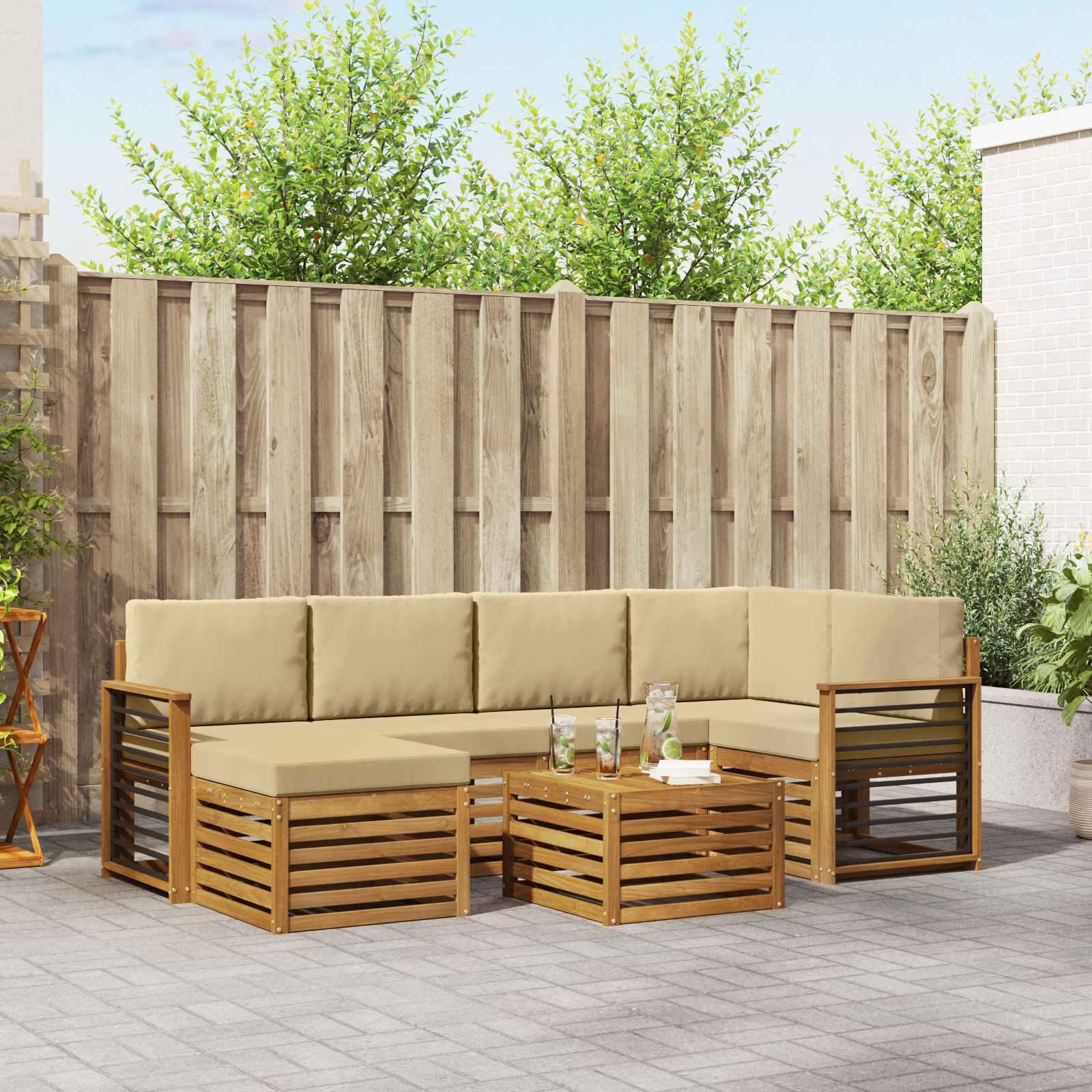 Sofasæt med pude 7 stk Naturlig og Beige Massivt Akacietræ