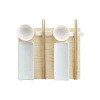 Sushi-sæt Bambus Stentøj Hvid Natur Orientalsk 28,5 x 19,5 x 3,3 cm (9 Dele) (28,5 x 19,5 x 3,3 cm)