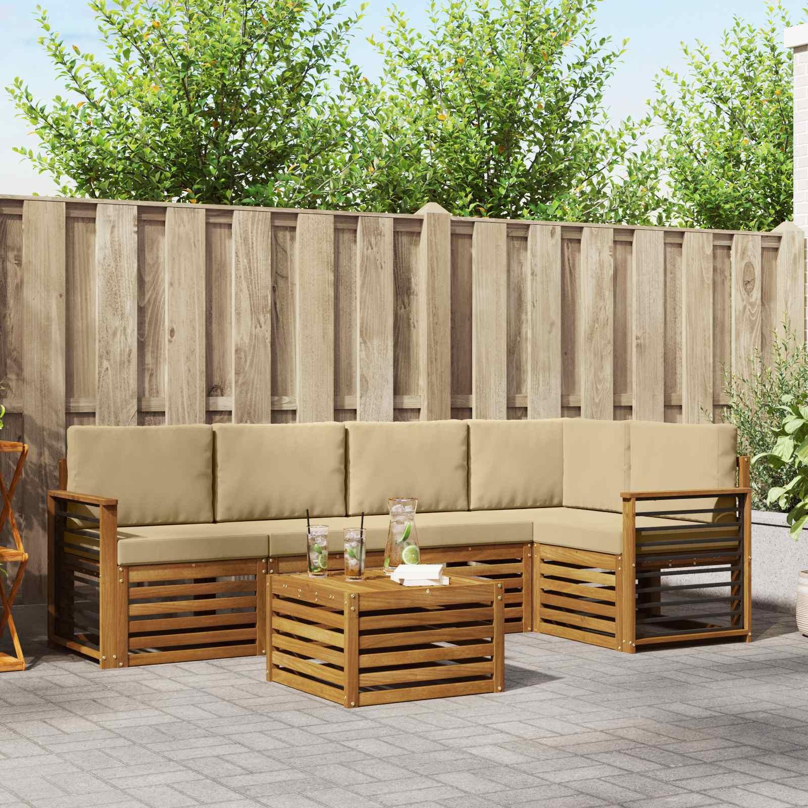 Sofasæt Med Pude 6 Dele Naturlig Og Beige Massivt Akacietræ - Naturlig og beige / egnet til lejlighed