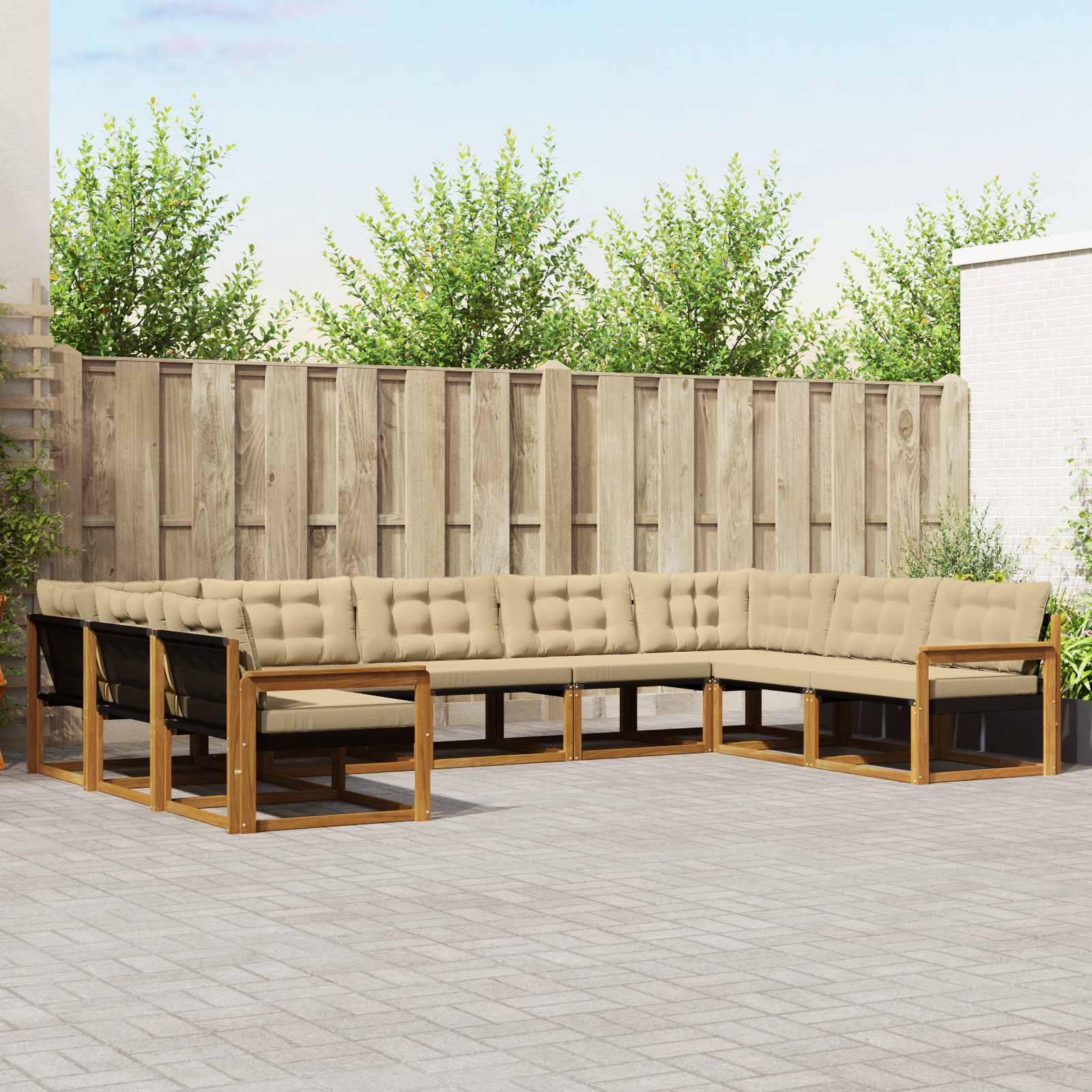 Udendørs Sofagruppe Med Pude 9 Dele - Naturlig og beige / Åben ramme