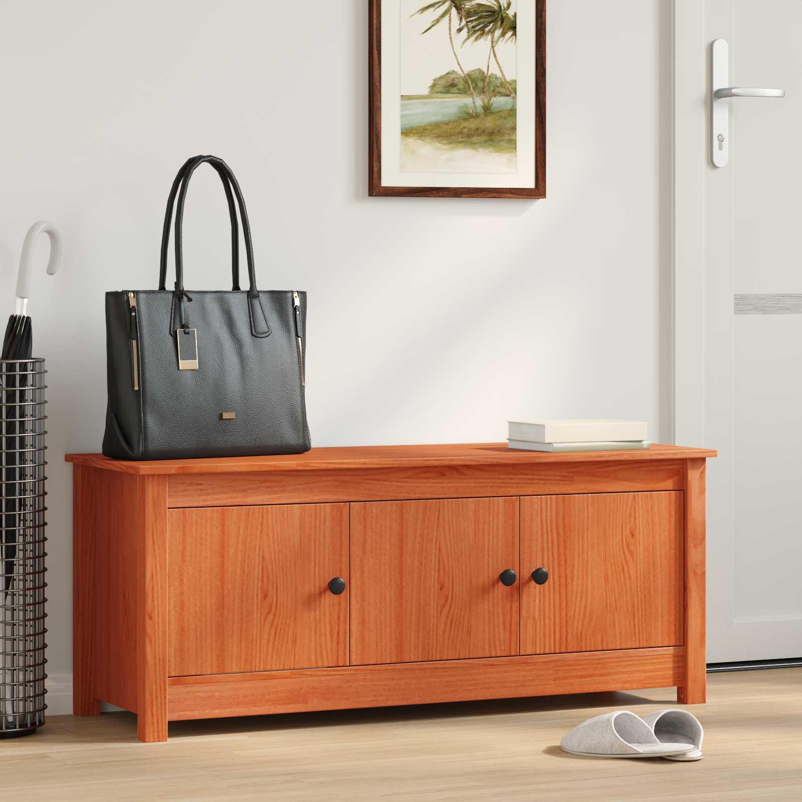 Skoskab i massivt fyrretræ - voksbrun, 110 × 38 × 45,5 cm