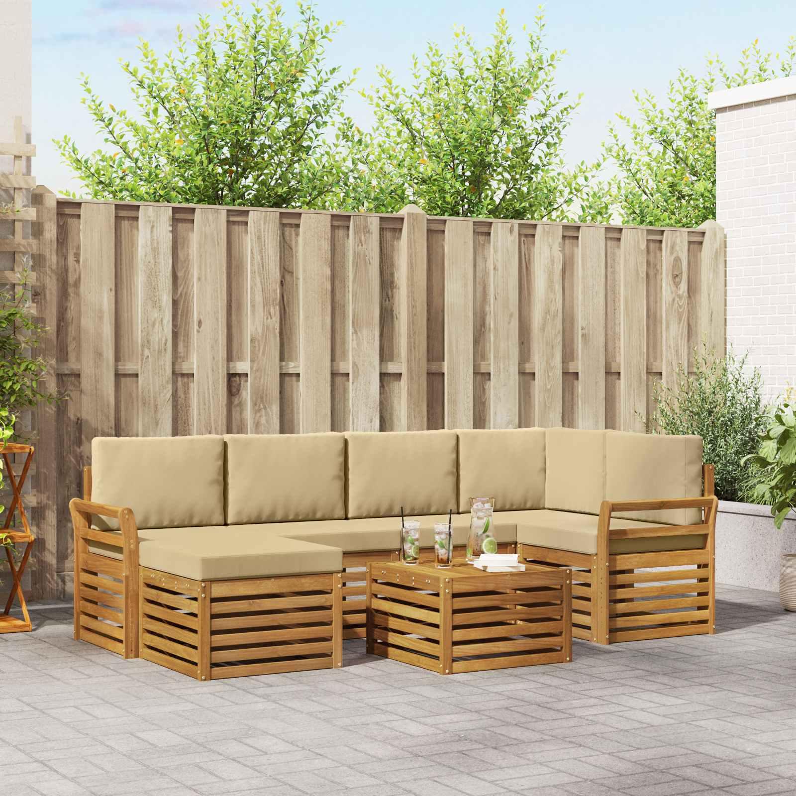 Sofasæt med pude 7 stk Naturlig og Beige Massivt Akacietræ