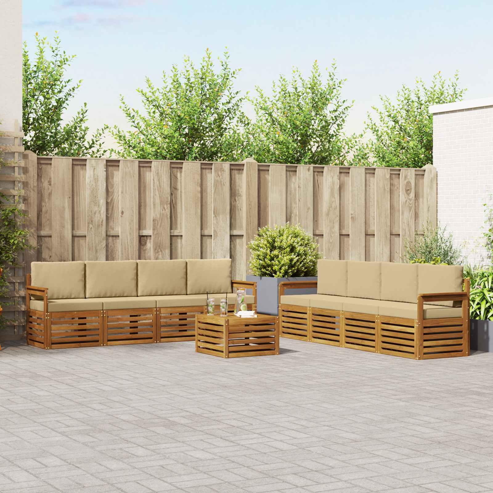 Sofasæt med pude 9 stk Naturlig og Beige Massivt Akacietræ