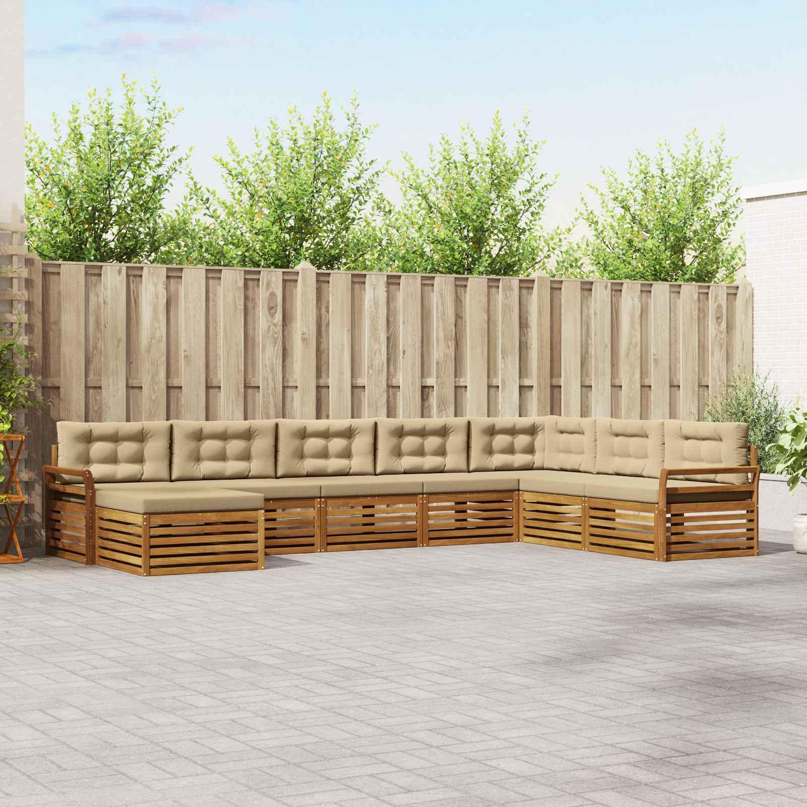 Udendørs sofagruppe i akacietræ med puder - 8 dele, naturlig/beige