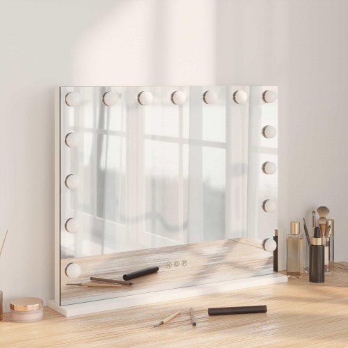 LED makeupspejl - hvid 58 × 10 × 47 cm med 15 pærer og touch