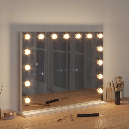 LED makeupspejl - hvid 58 × 10 × 47 cm med 15 pærer og touch