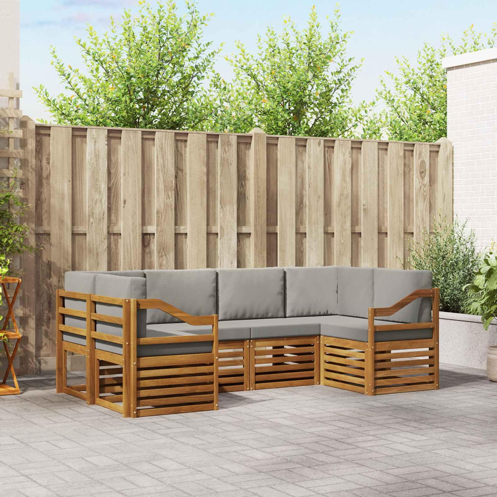 Sofasæt med pude 6 stk Naturlig og Lys Grå Massivt Akacietræ