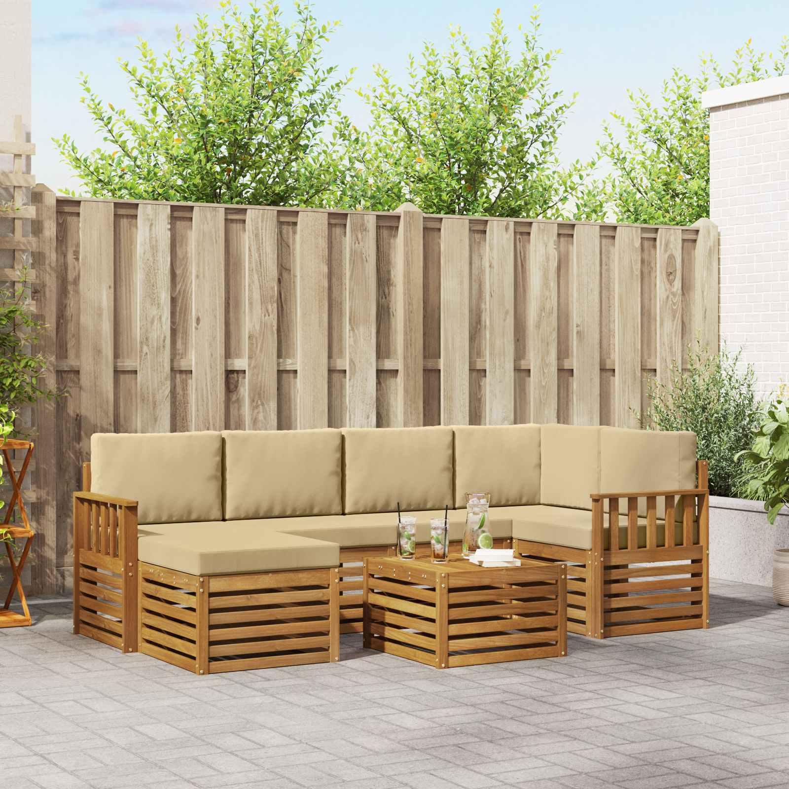 Sofasæt med pude 7 stk Naturlig og Beige Massivt Akacietræ