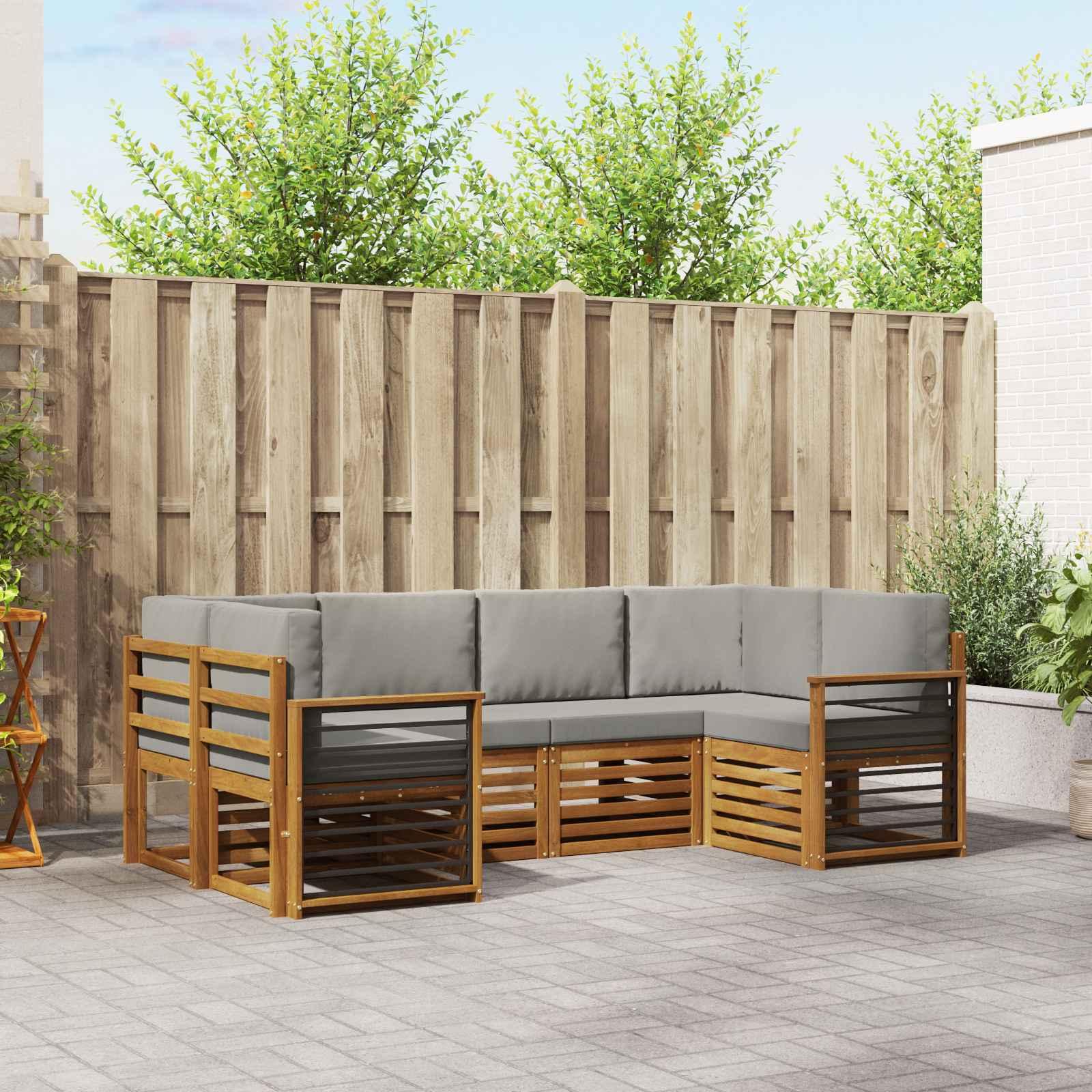 Sofasæt med pude 6 stk Naturlig og Lys Grå Massivt Akacietræ