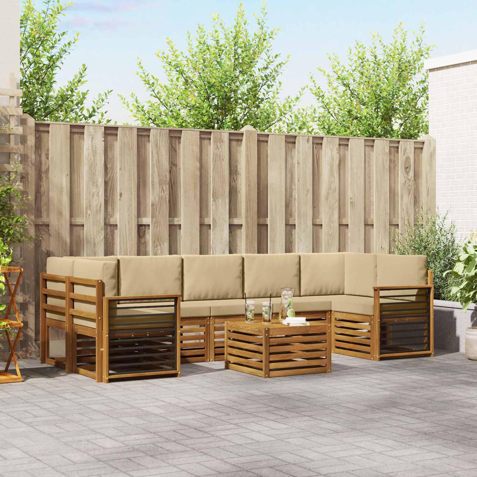 Sofasæt 8 Dele Massivt Akacietræ - Naturlig og beige / egnet til lejlighed