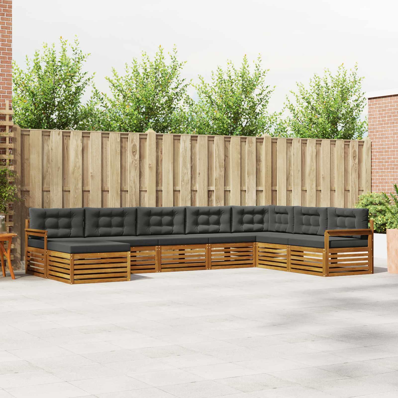 Sofasæt 8 Dele Massivt Akacietræ - Naturlig og antracit / Åben ramme