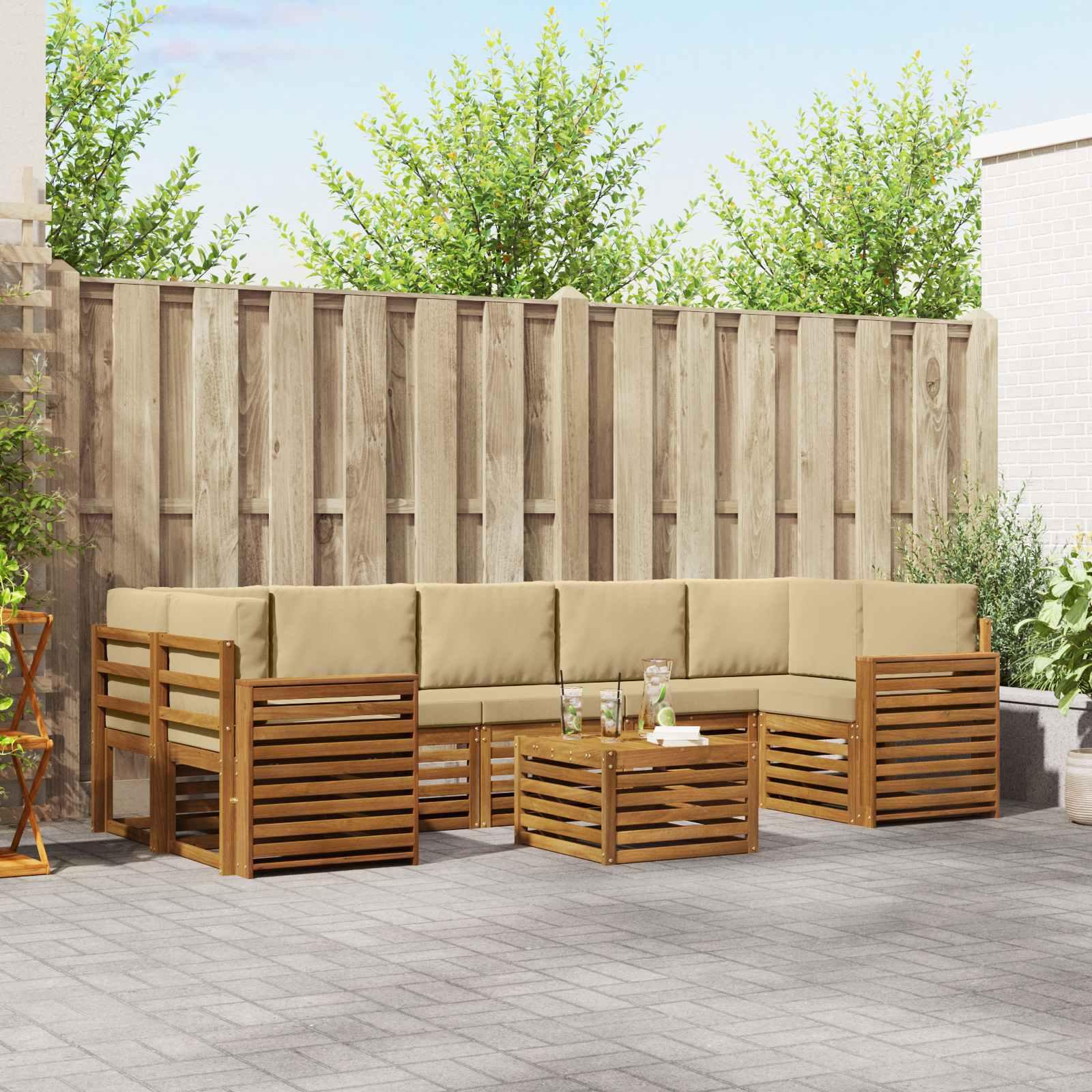 Sofasæt med pude 8 stk Naturlig og Beige Massivt Akacietræ