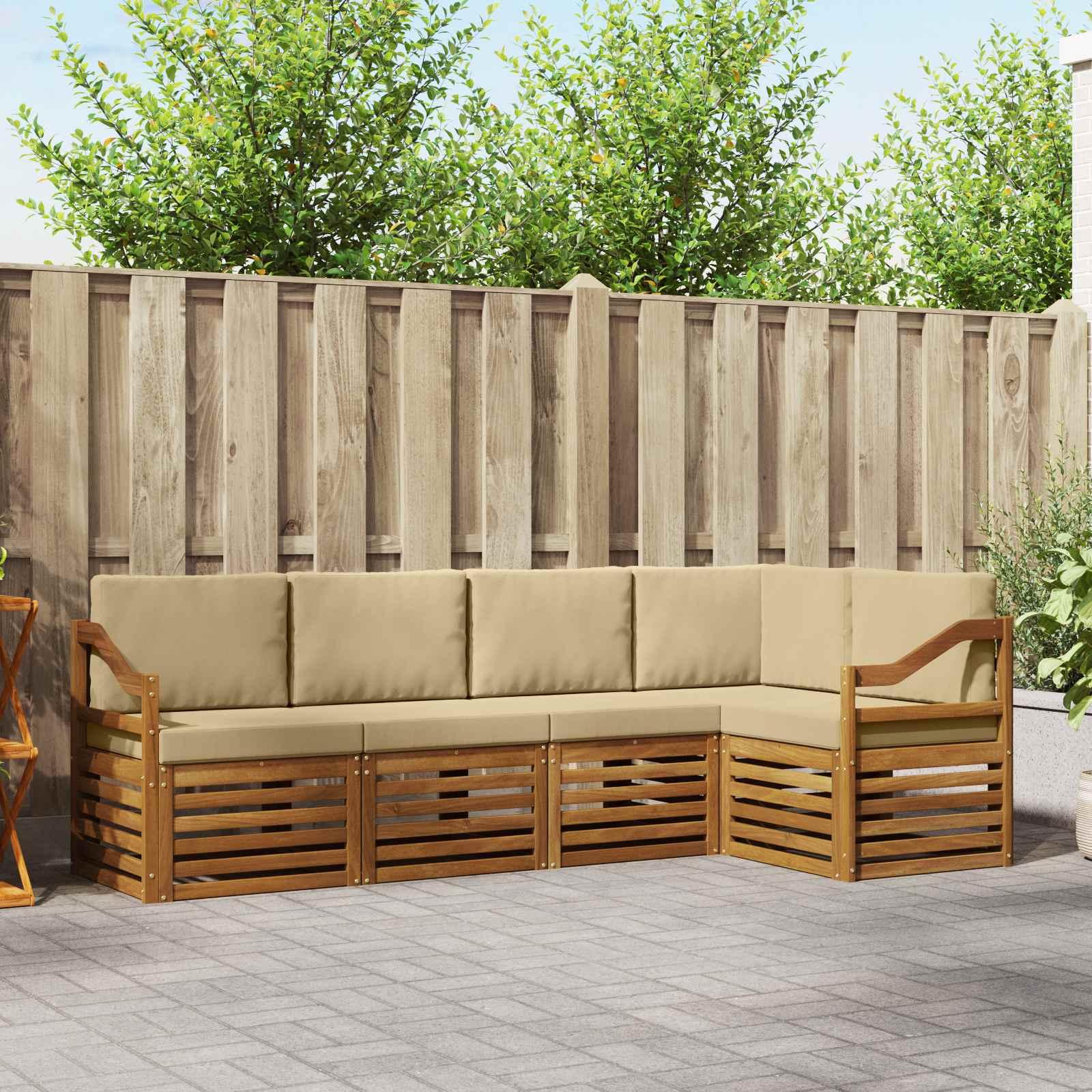 Sektionalsofa sæt - 5 dele i massivt akacietræ, naturlig/beige