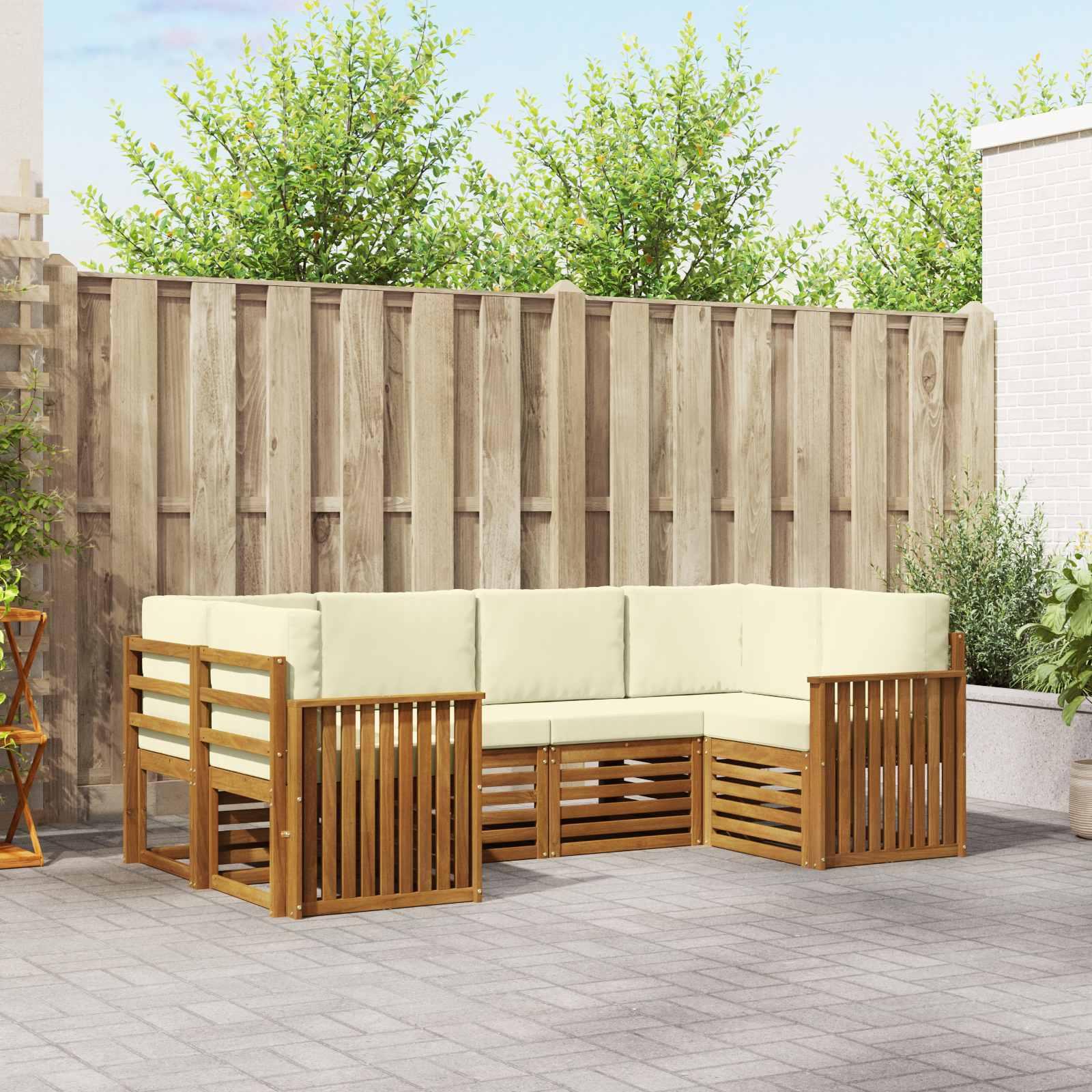 Sektionalsofa sæt til terrasse i massivt akacietræ - naturlig/fløde, 6 dele