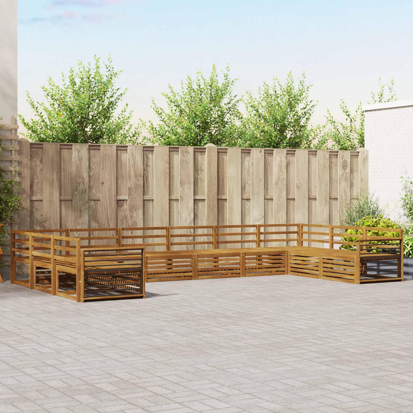 Sofasæt til terrasse - 10 dele i naturfarvet massivt akacietræ