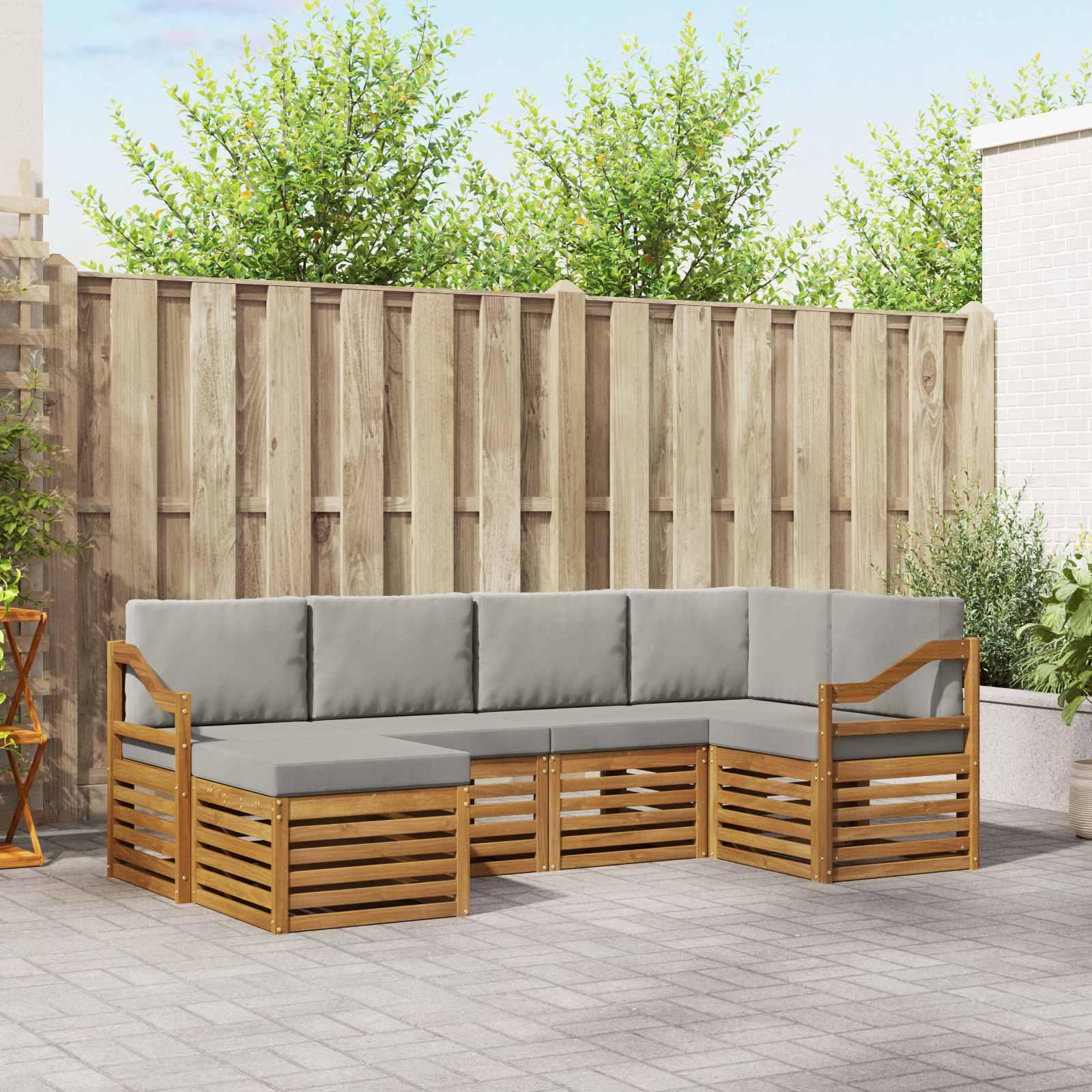 Sofasæt med pude 6 stk Naturlig og Lys Grå Massivt Akacietræ