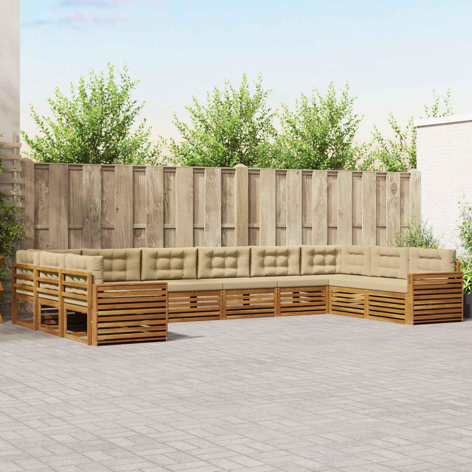 Sofasæt til terrasse - 7 dele i massivt akacietræ, naturlig/beige med puder