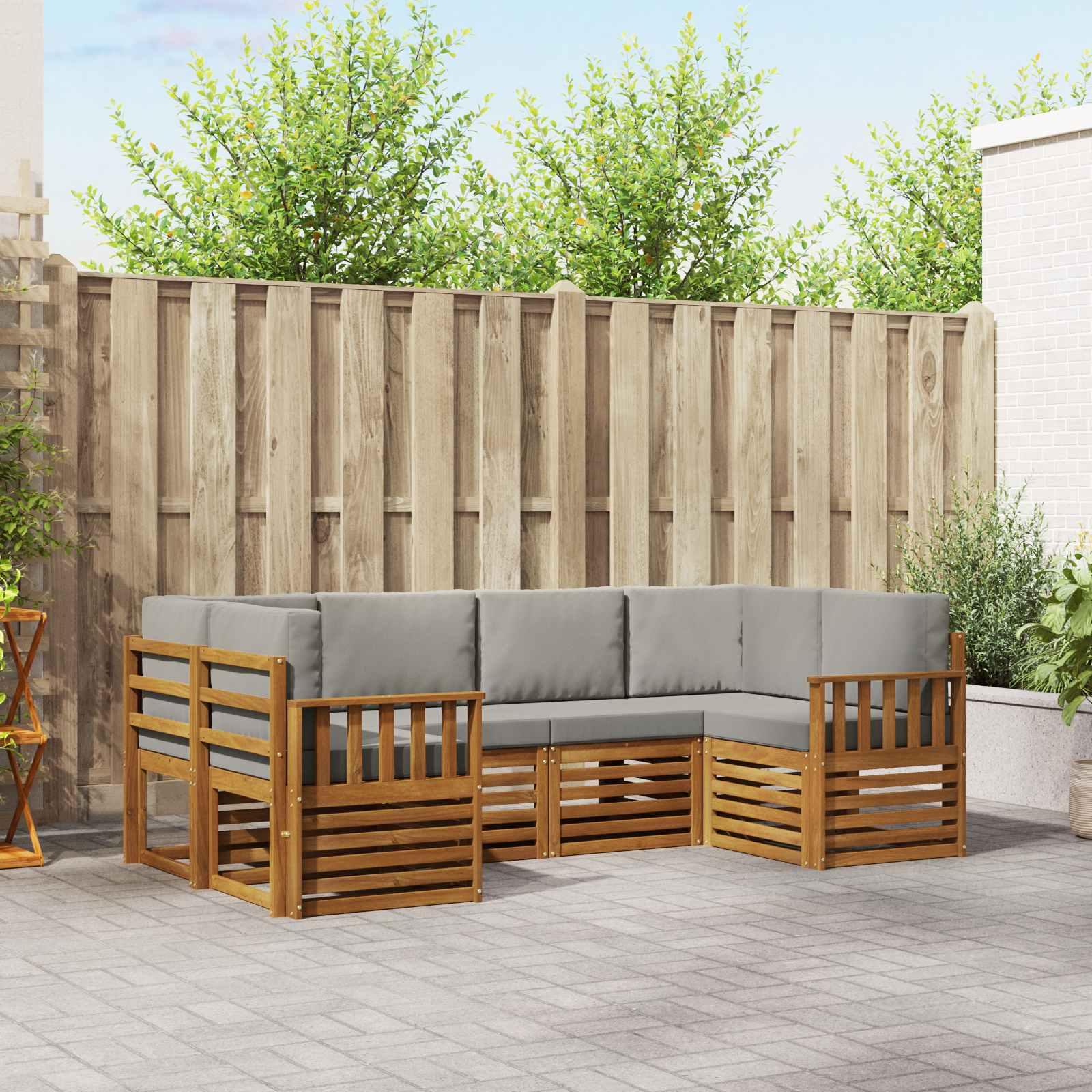 Sofasæt med pude 6 stk Naturlig og Lys Grå Massivt Akacietræ